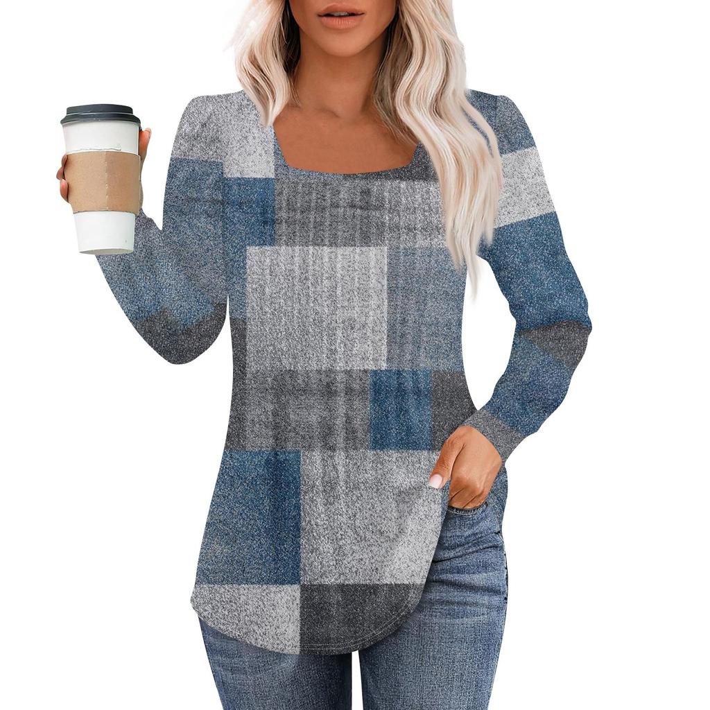 Рубашки с длинным рукавом для женщин, топы, нарядные повседневные блузки, плиссированные туники с квадратным вырезом