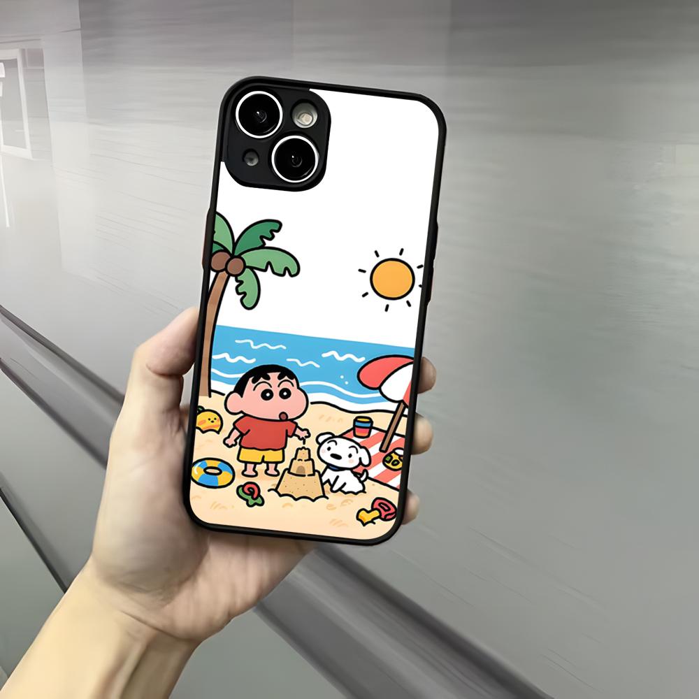Cute C-Crayon S-Shinchan Clear Phone Case For Iphone 17 16 15 14 13 12 Pro Max Xr Air Plus Skin Feel Black Hard Shell Cover