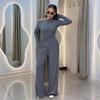 2025 Autumn Women's One-Shoulder Casual Two-Piece: Long-Sleeved Top and Wide-Leg Pants.