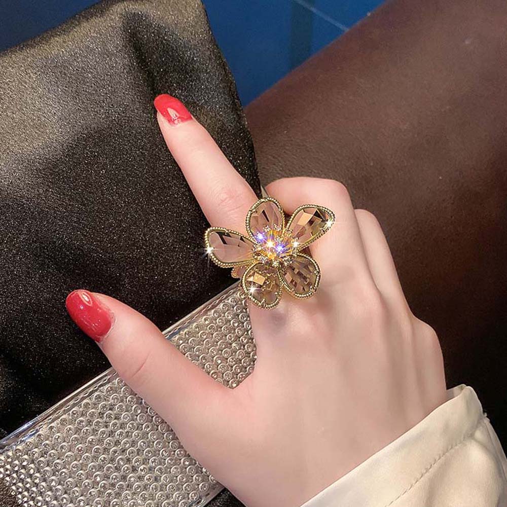 Cubic Zirconia Gifts For Women Fashion Crystal Flower Accessories Open Ring Jewelry Finger Rings