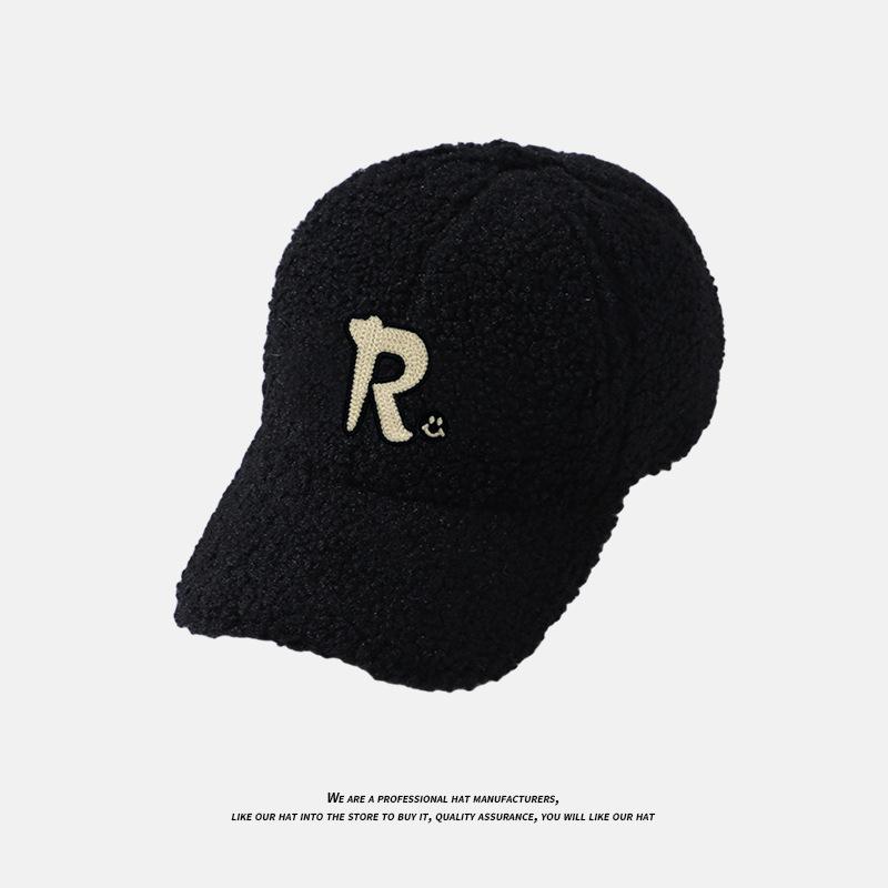 Шляпа Женская Осенне-зимняя Буква R Пара Универсальная Защита от холода Бейсболка Овечий вельвет Толстая Теплая Широкополая Кепка с козырьком для Мужчин