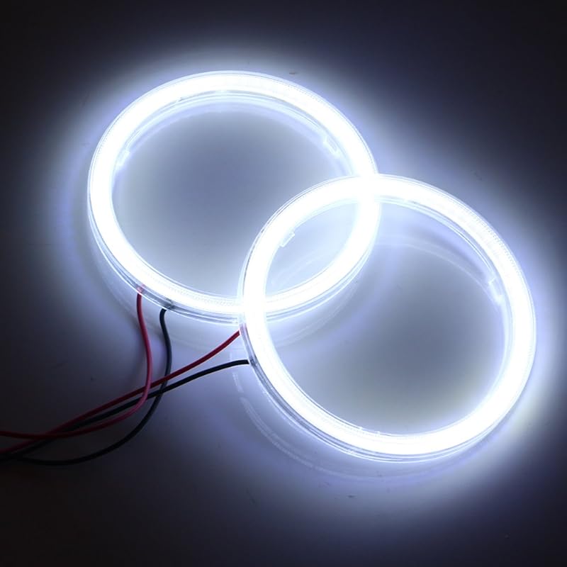 2 Pcs White 80MM Car Angel Eyes Halo Rings COB Light Circle Ring LED Fog Light Bulbs DRL Lamp with Plastic Cover 12V 24V