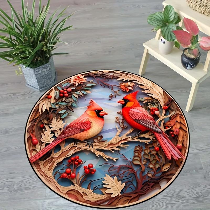 3D Art Birds Cardinal круглый ковер для дома, гостиной, спальни, ванной комнаты, кухни, дверной коврик, нескользящий ковер, который можно стирать в машине