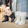 Луна ОО толстая подошва внутренняя высота увеличение зимние женские утолщенные теплые водонепроницаемые хлопковые ботинки нескользящие голенище мех