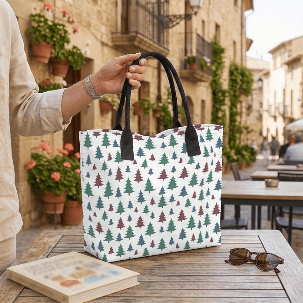 Christmas Tree Pattern Tote Bag Casual Fashion Canvas Shopping Shoulder Bag for Daily Use