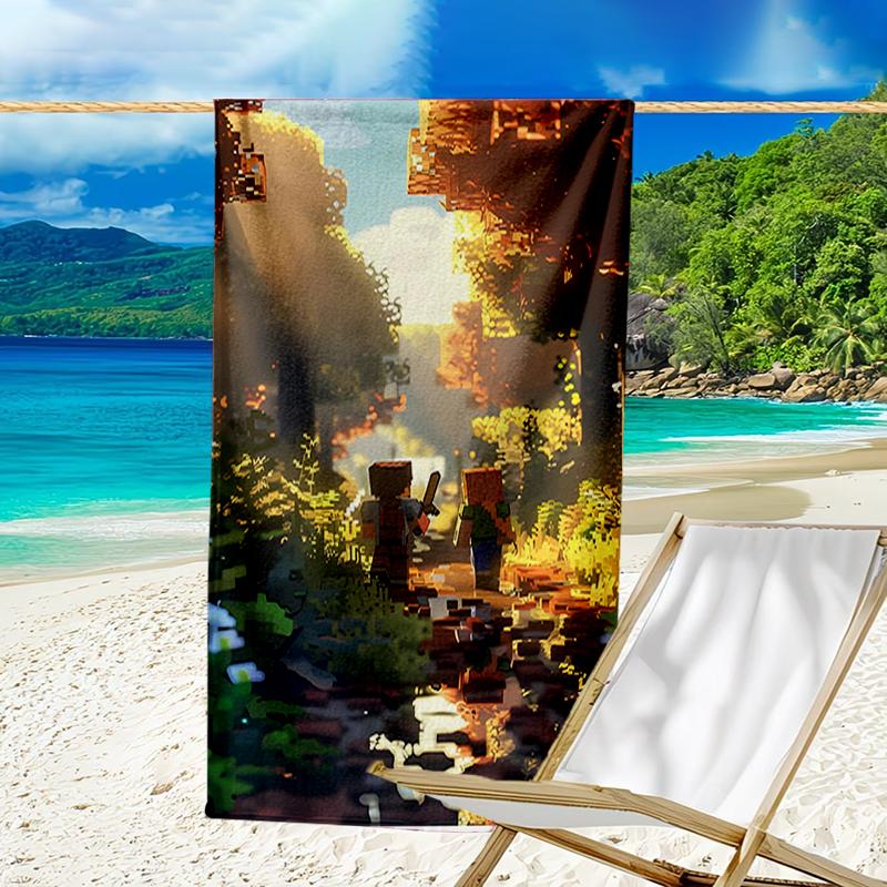 proof beach towel with a Minecraft11 pattern - soft,absorbent,quick-drying,machine washable - perfect for swimming,camping,bathing
