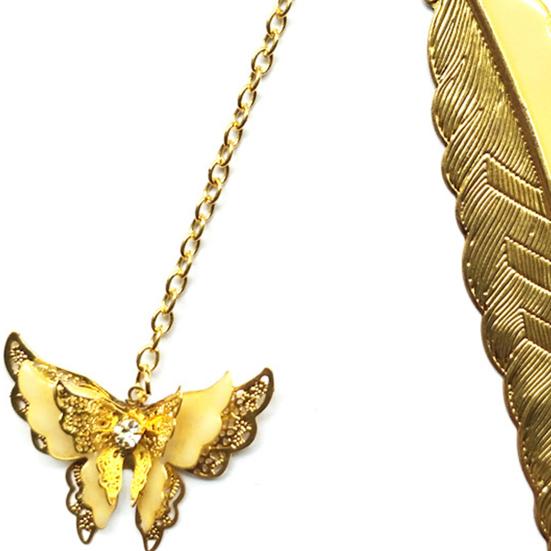 Металлическая закладка, светящаяся металлическая закладка с перьями и подвеской в ​​виде бабочки, элегантный книжный маркер для домашней школы