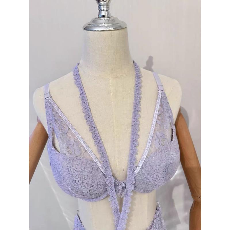 Кружевной бюстгальтер с halter-вырезом для женщин На косточках Поддержка Нижнее белье Фиолетовый