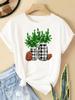 (Asian Size) New Year T Clothing Short Sleeve T-shirts  Print Merry Christmas Letter 90s Trend Cute O-neck Women's Top Fashion Holiday Graphic Tee