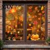Decorative PVC Glass Stickers 5Pcs Autumn Maple Pumpkin Static Window Clings, Fall Harvest Stickers, Festival Atmosphere Trim Glue-Free Removable
