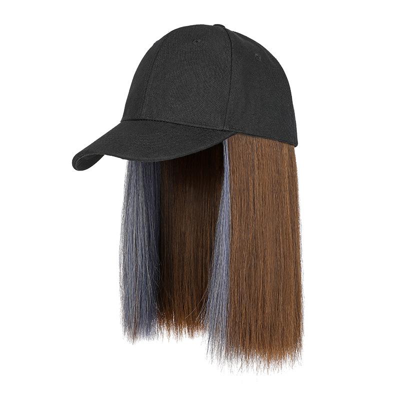 Wig with Hat Attached Synthetic Short Straight Bob Wig Cap Included Natural Black One Size 1 Piece