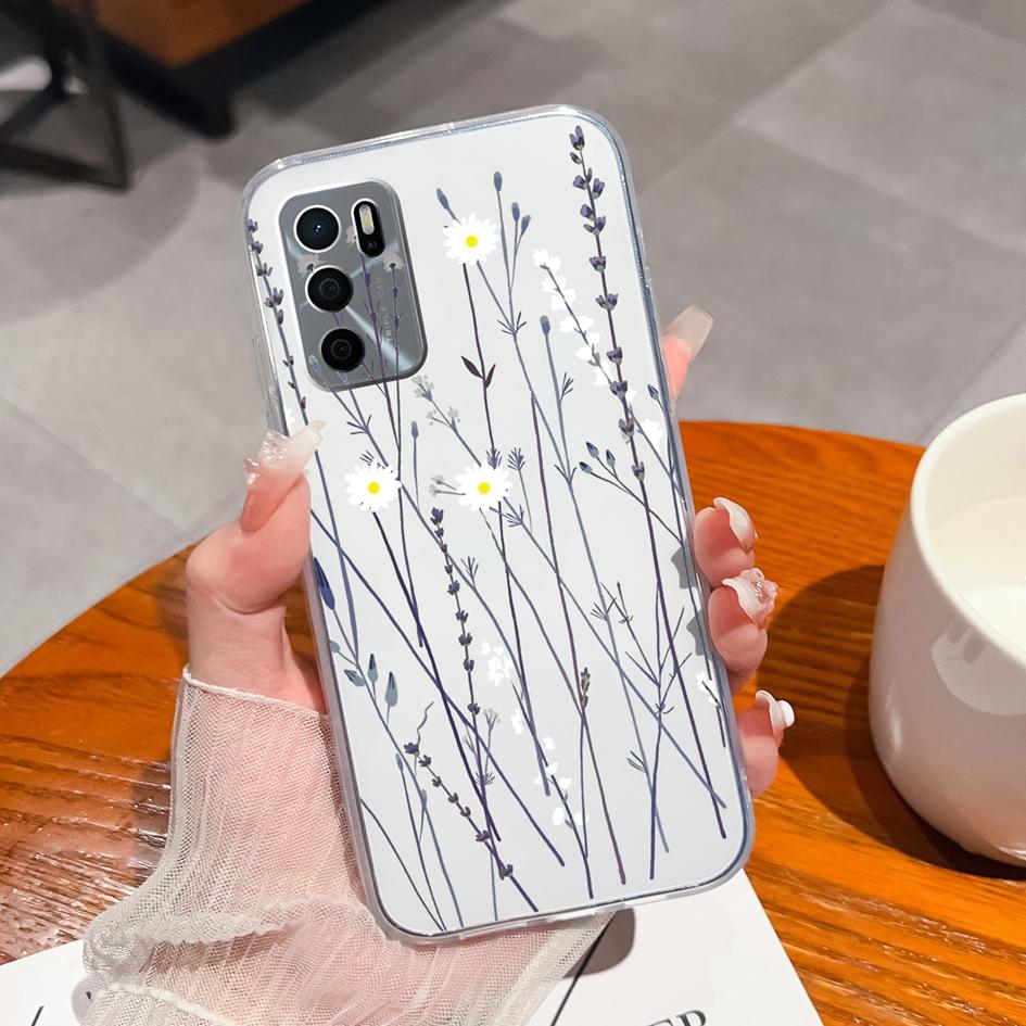 For Oppo A35 A58 A17 A15 A15S A16 A16S A17K Phone Cover Pretty Flower Pattern Soft Clear Silicone Shockproof Protective Ultra Thin Case For Oppo Shell