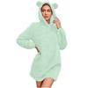 Pajamas Dresses For Women Plush Hooded Casual Winter Warm Long Sleeve Fuzzy Fleece Cute Bear Ear Nightgown Sleepwear