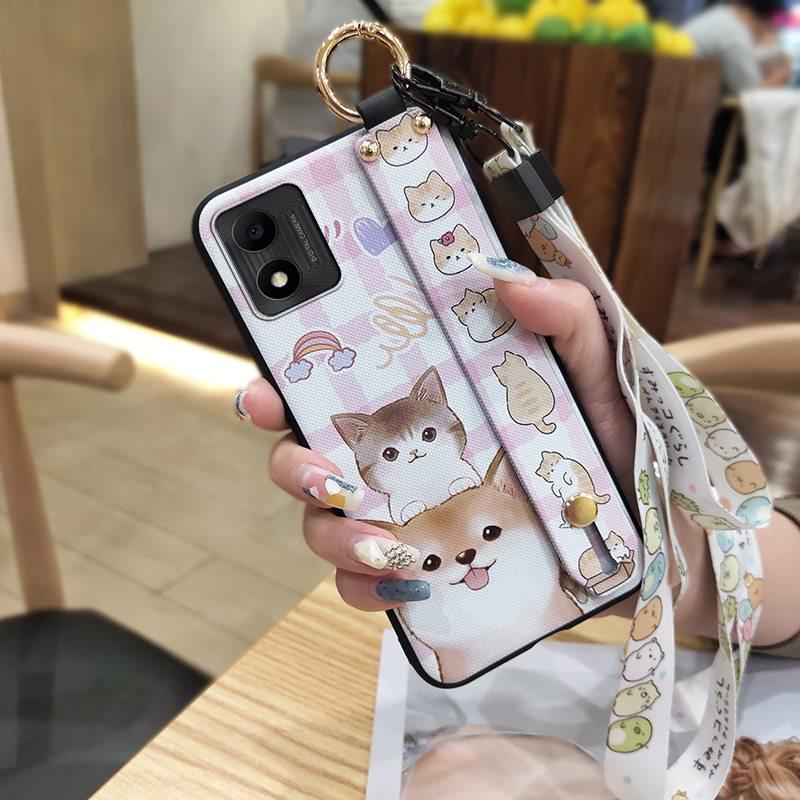 Cute Fashion Design Phone Case For TCL 305i Waterproof Kickstand Silicone Wrist Strap Wristband Cartoon Protective Ring