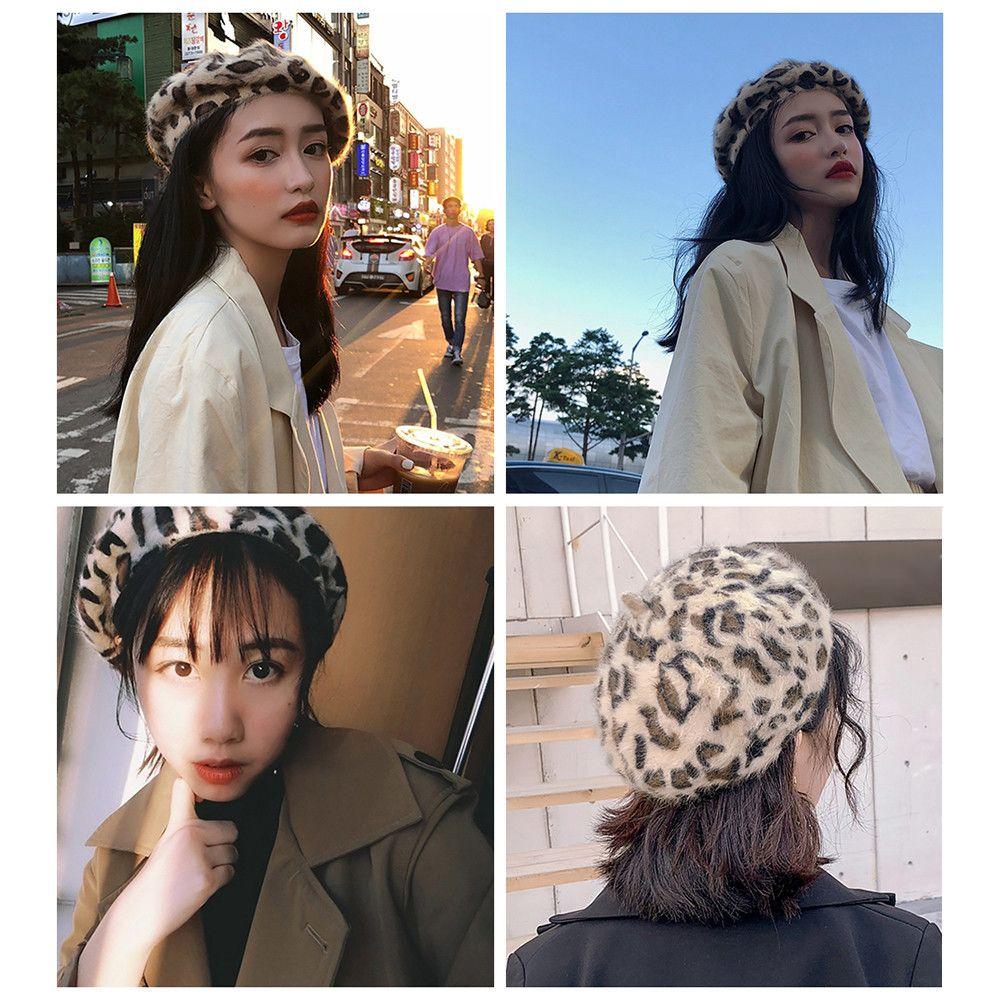 French Style Beanie Hat Soft Leopard Print Hat Berets for Women French Hat Beret