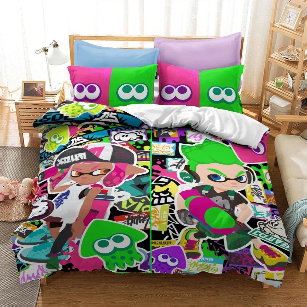 Новый комплект постельного белья 3D Splatoon 2 для Nintendo Switch, мультяшный комплект постельного белья, постельные принадлежности, комплект пододеяльника и наволочек, размер твин, фулл, квин, кинг