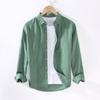 Linear Long-sleeved Men's Japanese Casual Loose Cotton Linen Shirt Spring and Summer Outfit Inch Shirt