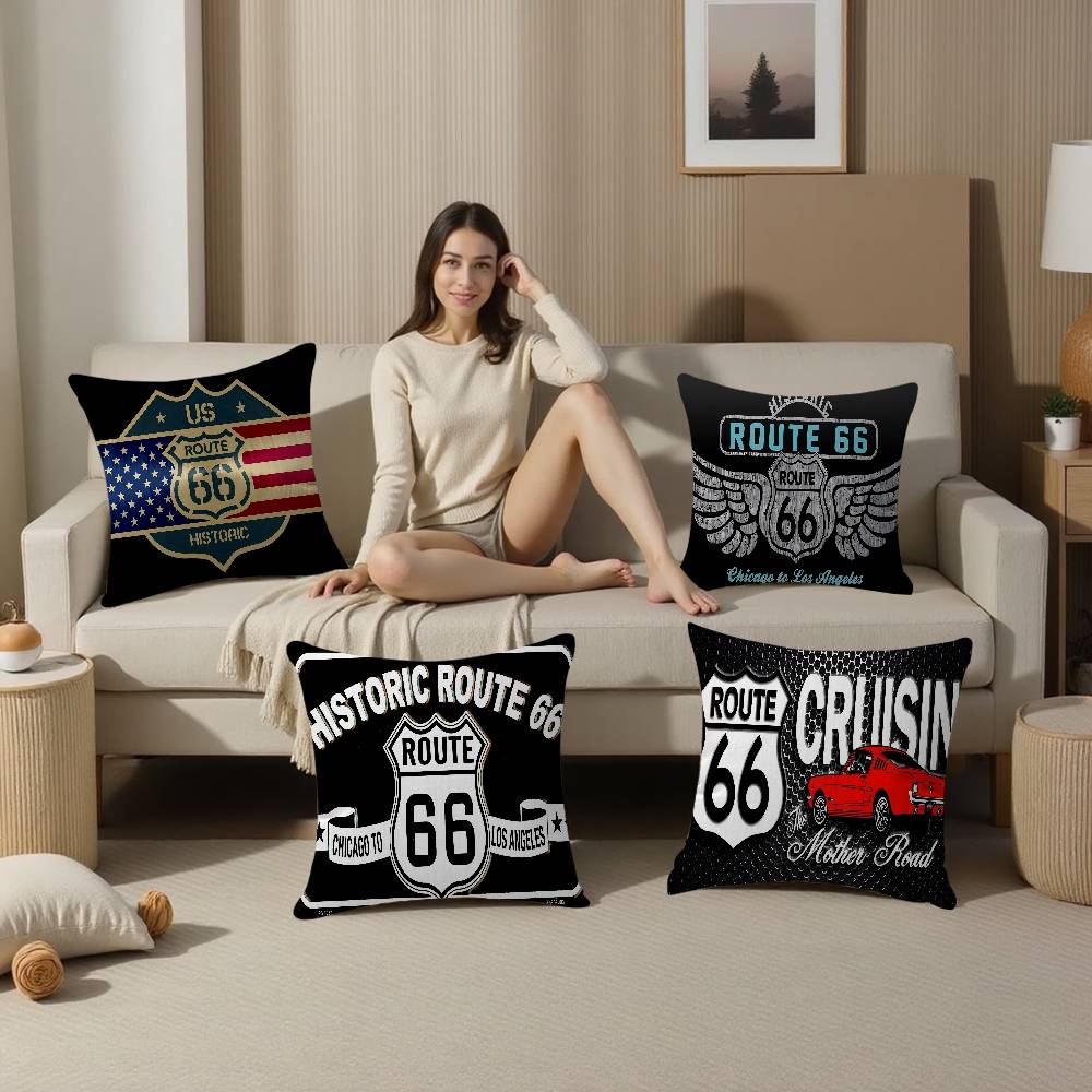 R-Route 66 Office Cushion Pillowcase Car Cushion Cover45X45Cm Lumbar Pillowcase Sofa Pillowcover