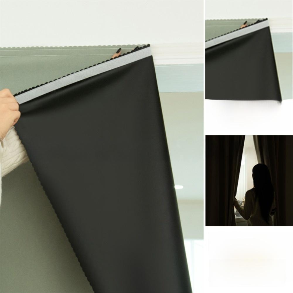 Solid Color Blackout Curtains Self-adhesive Insulation Curtains Window Drapes  for Bedroom Bathroom