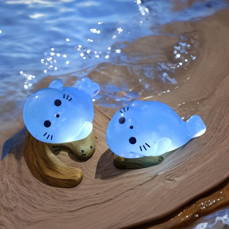 4Pcs Kawaii Luminous Mini Seal Pup Resin Glow At Night Marine Animal Figurines Ornament Fairy Garden Diy Accessories