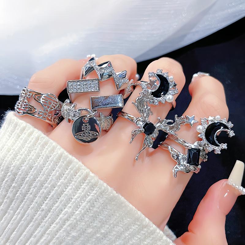 Нишевый Дизайнерский Смысл Темная Серия Открытое Кольцо Холодный Ветер Мода Индивидуальность Кольцо с Высоким Чувством Женщина