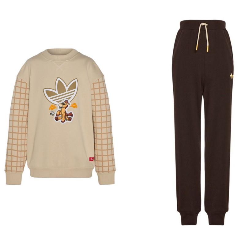 Adidas Оригинальный повседневный спортивный костюм, пуловер с круглым вырезом, худи с длинными рукавами, брюки с манжетами на кулиске, комплект из 2 предметов, детский костюм KG3339