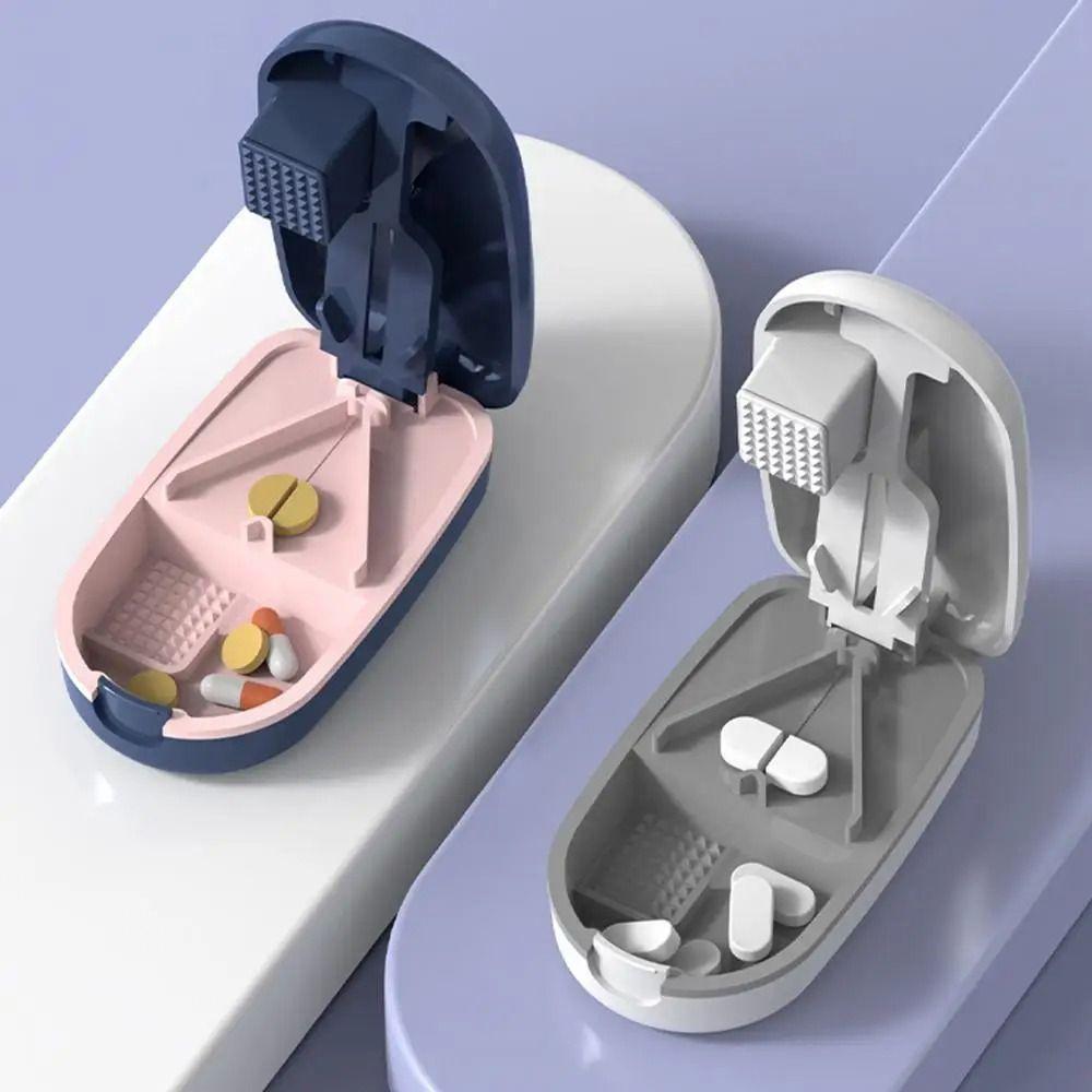 Multifunctional Pill Box with Pill Cutter 3 in 1 Medicine Tablet Storage Box for Home Travel