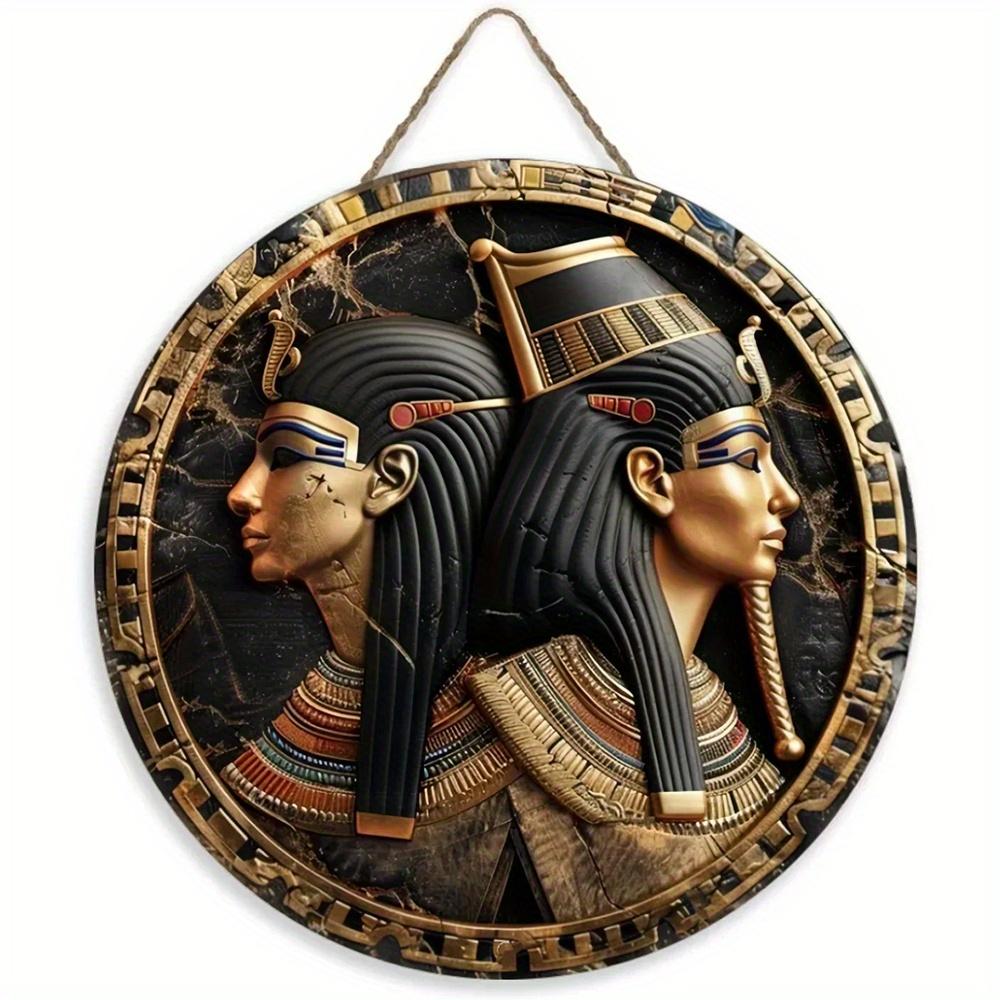 1pc 2d Flat Wood Vintage Egyptian Round Wooden Sign - 20cm Egyptian Mysterious Theme Sign Suitable for Home, Cafe, Apartment, Etc. - Festival, Lover