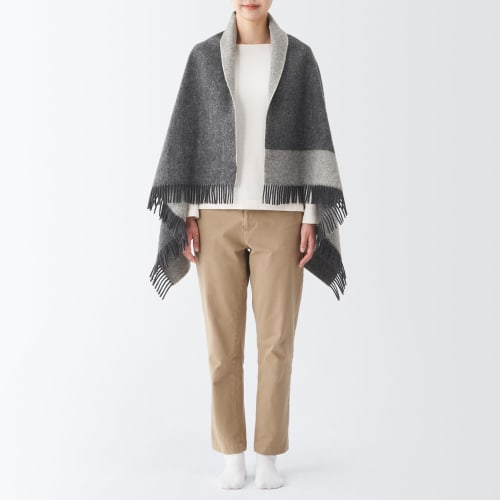 MUJI Шерстяное двустороннее одеяло угольно-серого цвета 80 x 130 см 83437589