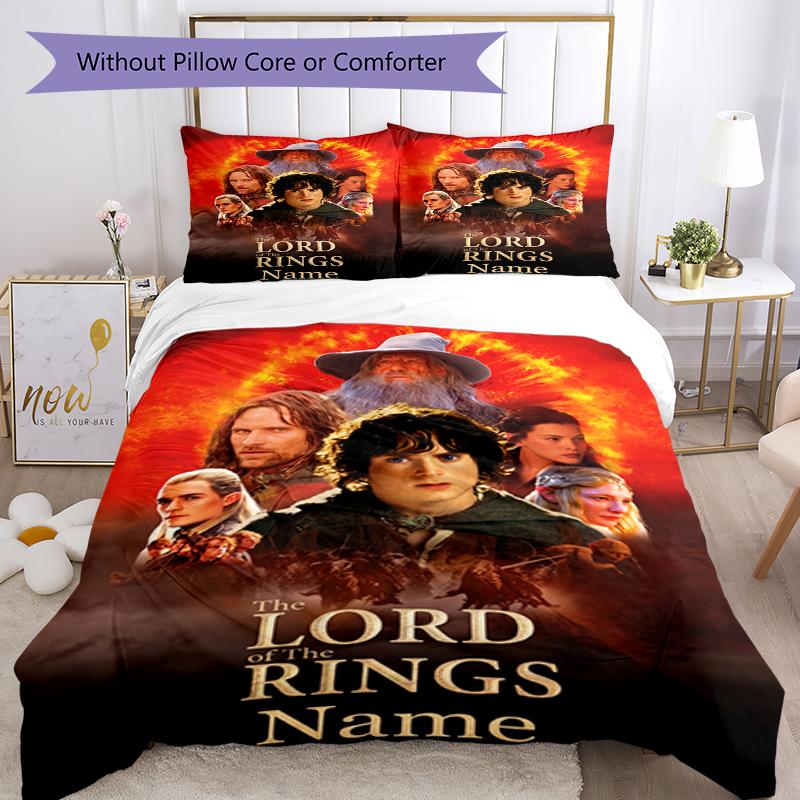 3Pcs Custom Name Lord Rings Bedding Set Duvet Cover Closure Includes 1Duvet Cover 2Pillowcases Soft And Comfortable For All Seasons