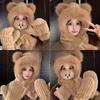 Bear Hat Scarf Three Piece Set for Women In Winter Fashion Cute Student Plush Warm Scarf Gloves Integrated Hat