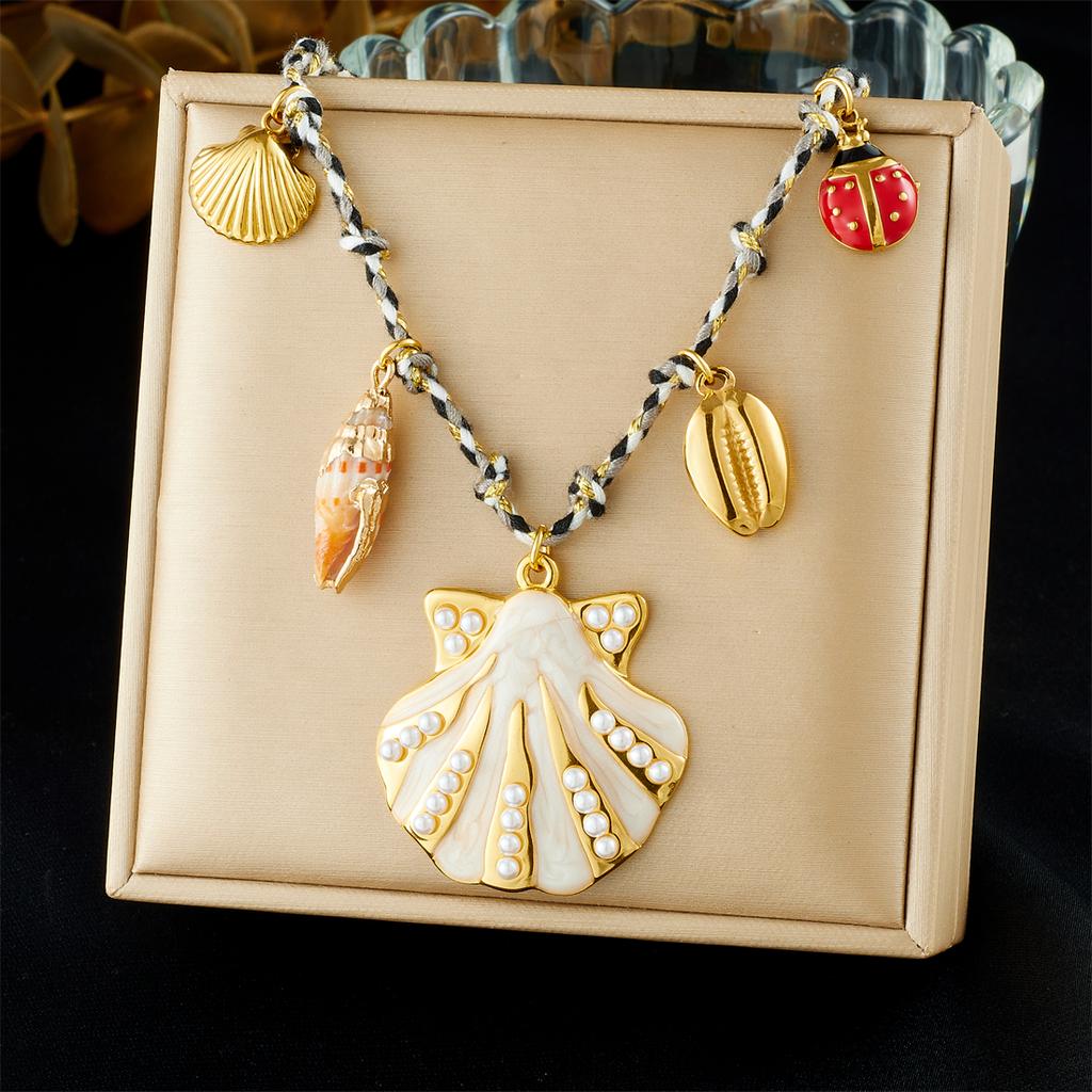 DIEYURO 316L Stainless Steel Sun Flower Heart Crystal Multi Pendant Necklace Lady Vintage Colored Woven Rope Neck Chain Jewelry