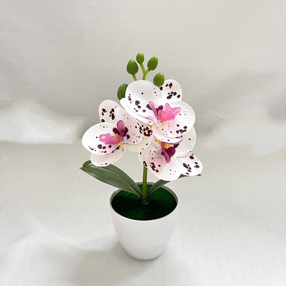 Multi-Bloom Simulated Butterfly Orchid White Flower Pot Plastic Fake Flower Home Decor