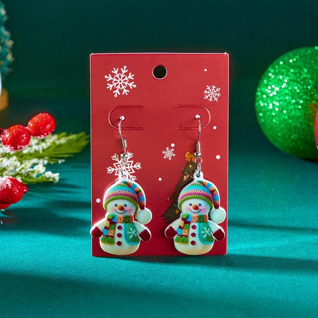 European and American Christmas jewelry set creative cute colorful snowman pendant acrylic necklace earrings