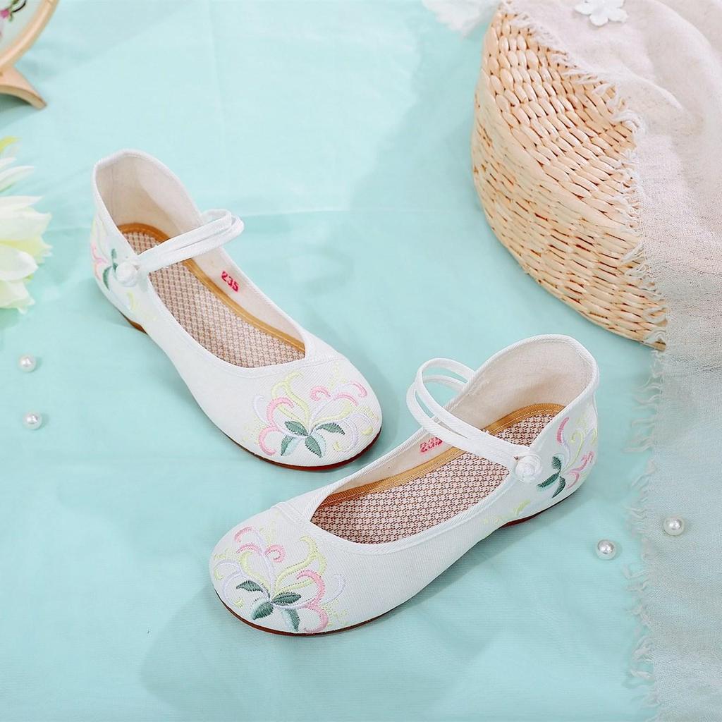 Qianzi 2024 Весна/Лето Туфли на каблуке с вышивкой в стиле ханьфу для женщин