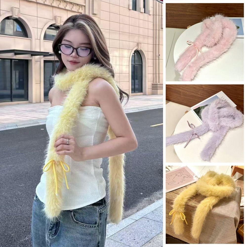 Пушистый шарф с бантом, Харадзюку, женский шарф, элегантный шарф-бант в стиле Y2k, уличная одежда