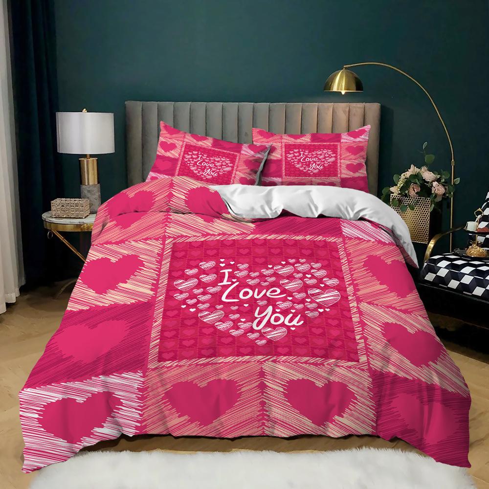Комплект постельного белья Love Heart Duvet Cover Set King Queen Twin Size Romance Wedding Heart Shaped SoulMate Polyester Bed Set для женщин и пар