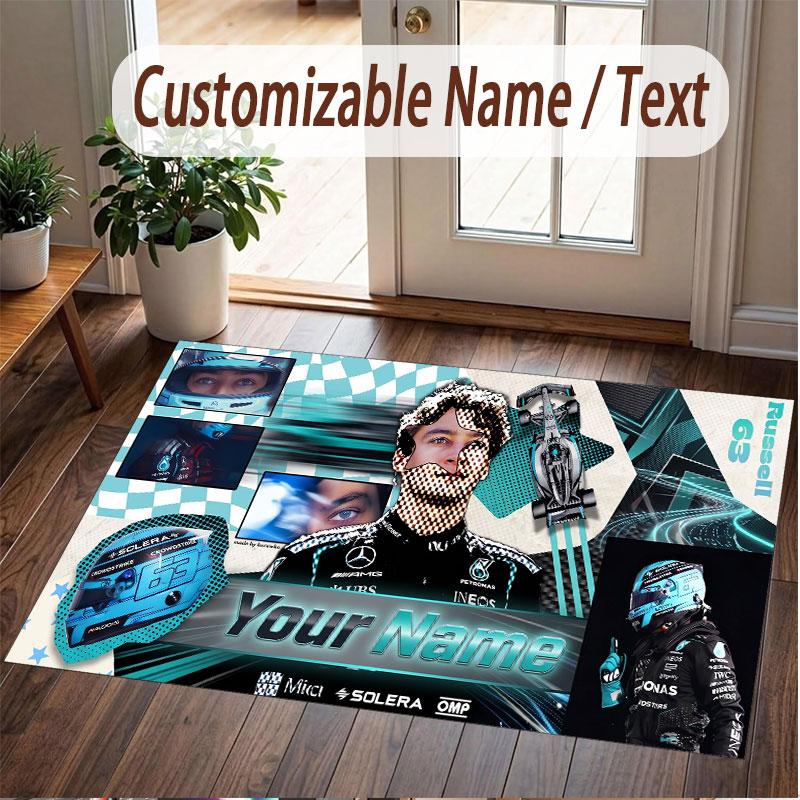 Custom Rug George Russell Pattern Print Name Text Soft Non‑Slip Floor Carpet for Home Indoor Decoration