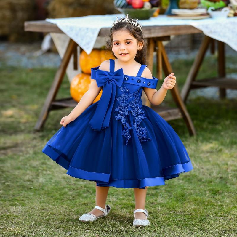 Girls Off Shoulder Princess Dress Party Performance Formal Wear Kids Prom Gown