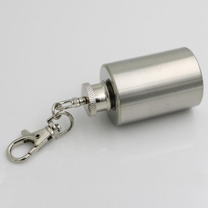 1 OZ Stainless Steel Mini Hip Flask with Keychain Screw Cap Portable Alcohol Flask Liquor Whiskey Bottle Outdoor Travel Gifts