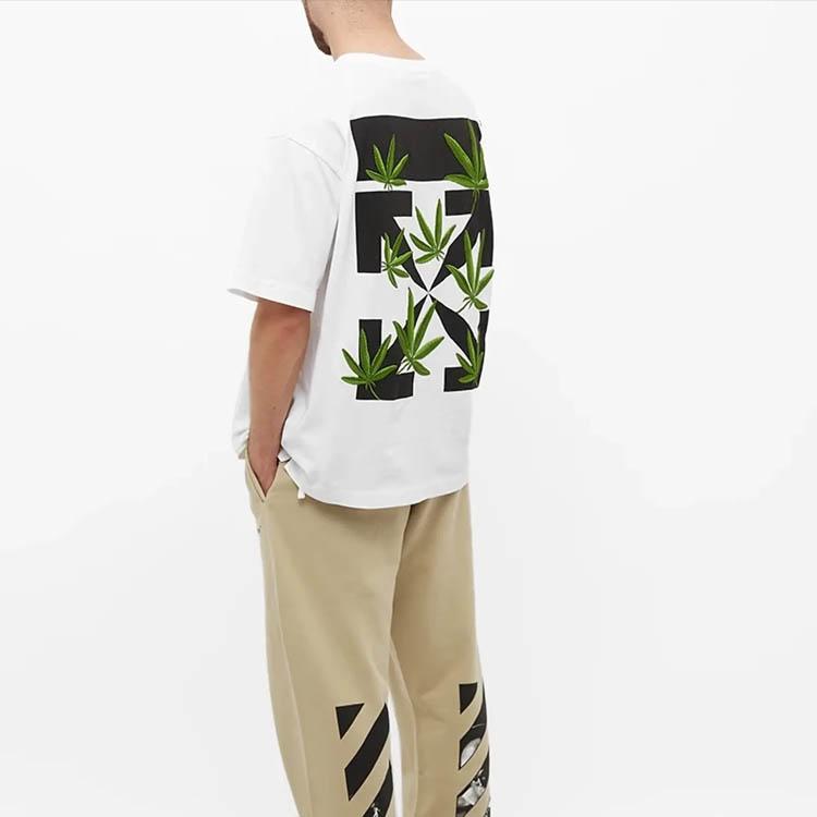 Off-White Футболка Weed Arrows Over Skate Tee, белые/зеленые мужские топы OMAA120S22JER0020155