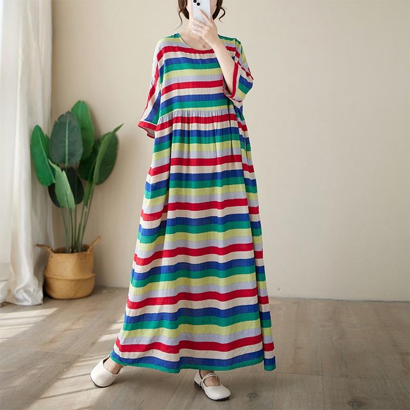 Short Sleeve Plus Size Cotton Vintage Floral New In Dresses for Women Casual Loose Long Summer Dress