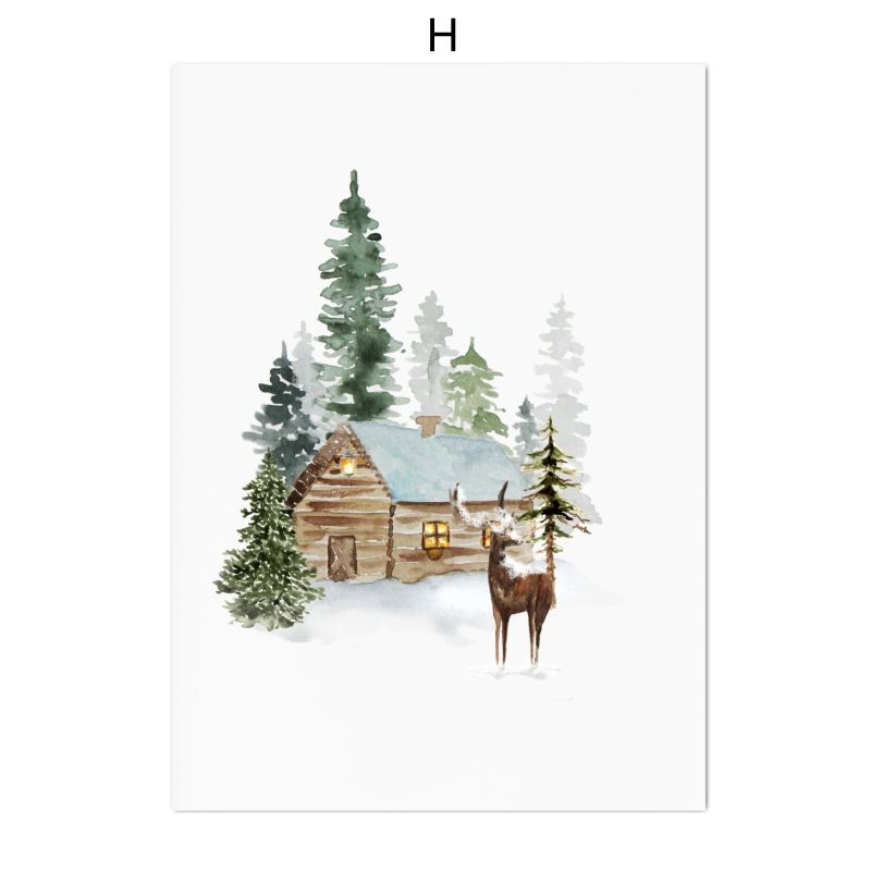 Рождественские праздничные украшения, деревенский дом, лесной олень, лесные постеры и принты, зимняя настенная живопись на холсте, Рождественский декор
