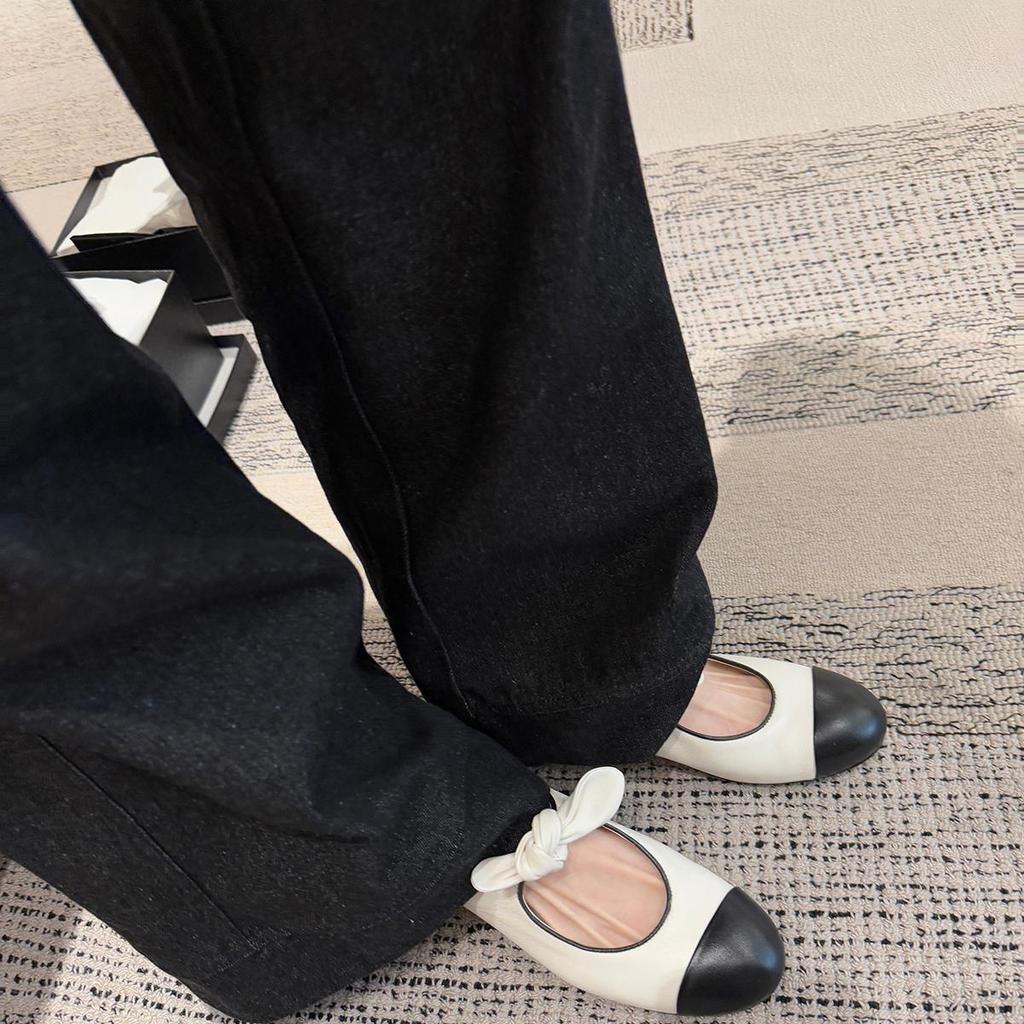 Sheepskin Version of Grape Mother, the Same French Retro Xiaoxiang Bow Mary Jane Shoes, Women's Light Mouth Flat Bottom Color Matching Single Shoes