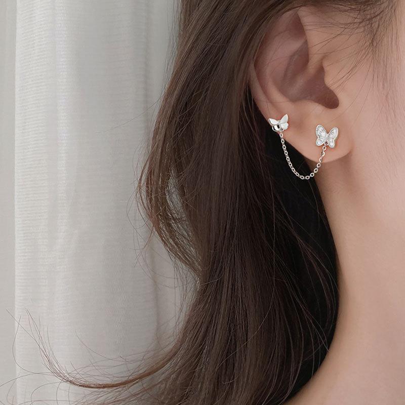 Бабочка Новые модные серьги для пирсинга двух ушей Корейский стиль Интегрированные серьги-бабочки для женщин
