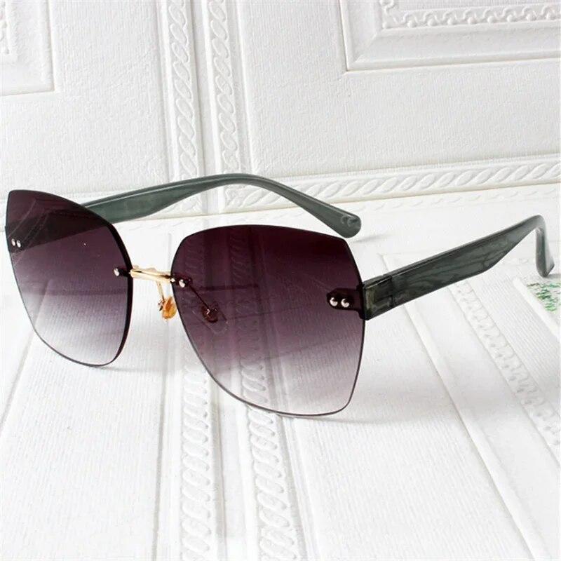 Модные солнцезащитные очки без оправы, женские роскошные винтажные солнцезащитные очки с нерегулярной отделкой, женские очки с градиентом, зеленые UV400