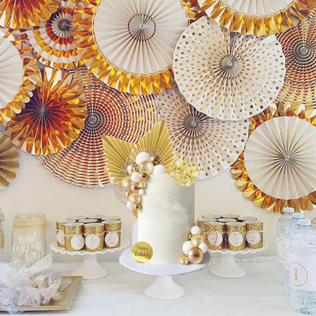 Balls Cake Toppers Crown Tiara Cake Topper Happy Birthday Cake Decorations for Birthday Boho Wedding Baby Shower Party Decor