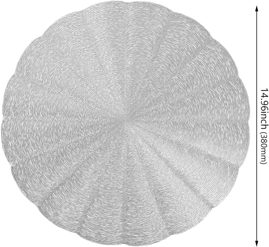 Набор из 6 подставок под тарелки Круглые Золотые Виниловые Легко моющиеся Нескользящие Жаростойкие 15" для Обеденного стола Свадебной вечеринки Фестиваля