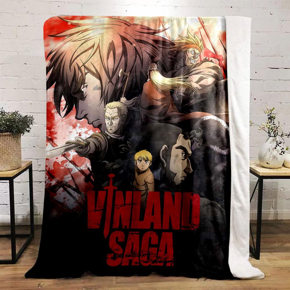 Dynamic Viking-themed characters in battle, with fiery and blood-stained hues. for all seasons blanket lunch break throw gift