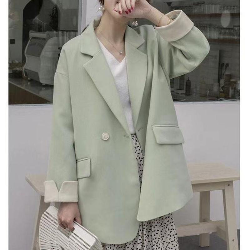 2023 New Spring and Autumn Korean Edition High End Simple Commuting Suit Collar Double Breasted Loose Oversize Women's Suit